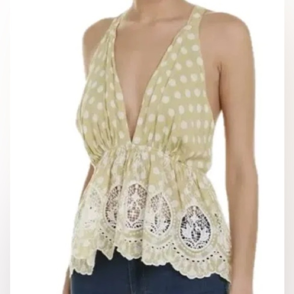 Free People Olive Polka Dot Blouse Size XS